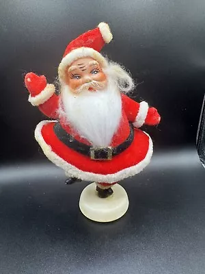 Vintage Dancing Santa Claus Red Felt Flocked Plastic Figure Beard 7.5” • $15