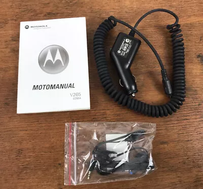 Original Motorola V265 Motomanual Car Charger Earphone (HD8) • $14.95