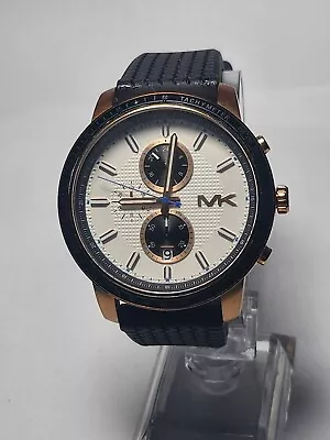 Michael Kors MK8343 Chronograph White Dial Black Silicone Men's Watch New Batter • $50
