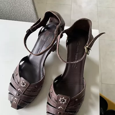 Lea Foscati Brown Leather Wedge Sandal Size 36 UK 3.5 Wedge Heel. Hardly Worn • £15