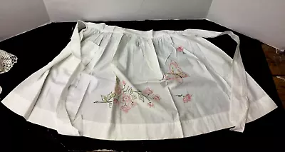 Vintage Handmade Half  Apron W/embroidered Flowers And Butterfly. One Pocket • $10