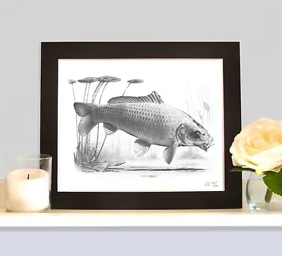 £12.99 • Buy GHOST CARP Fishing Art Drawing Print By Robin Woolnough Koi Pond Carp