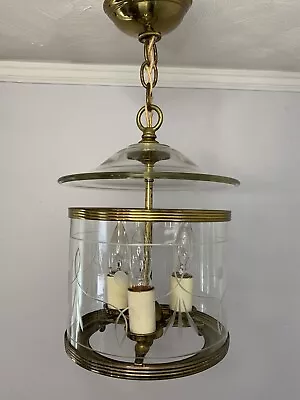$65 • Buy Vtg Etched Round Glass Jar 3 Bulb Pendant Ceiling Light Fixture Lantern
