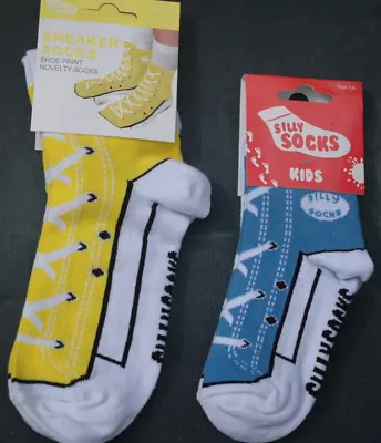 Sneaker Silly Socks 2 Sizes Blue Size 1-4 Or Yellow Size 3-7 • £3.75