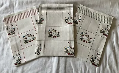 NOS 3 Linen Kitchen Towels MCM Geese 26 1/2” X 19 1/2” Vintage • $13