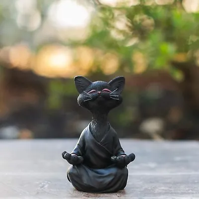 Positive Vibes Whimsical Black Cat Meditating Figurine Decor Statue Medium • $34.25