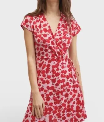 MNG Mango Women's Plus Faux Wrap Floral Dress Pink Red Flowers Size 3XL New • $27.97