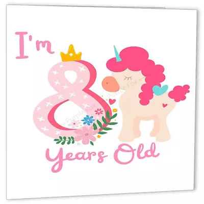 8th Birthday Card Pink Unicorn Eight Years Old Birthday Happy 8th Bday • £2.99