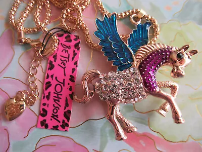 $21.95 • Buy Betsey Johnson Stunning Pegasus Horse Enamel Crystal Pendant Necklace Nwt