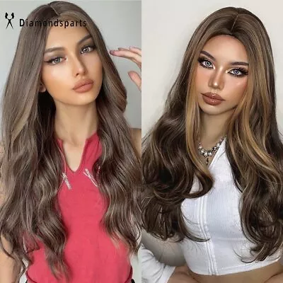 Highlight Brown Blonde Daily Wigs Long Wavy Synthetic Hair Women Fanshion Wig US • $18.08