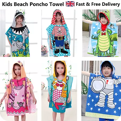 Kids Hooded Comfy Towel Poncho For Beach Swimming Bath (6 Designs) • £9.99