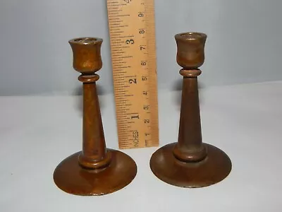 Antique VTG Pair Of Brass Bronze Miniature Candle Holders Arts & Crafts Mission • $125