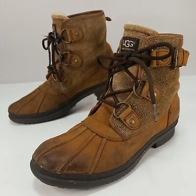 Ugg Cecile Waterproof Leather Women's Duck Ankle Boots Size 7.5 Brown 1007999 • $51.89