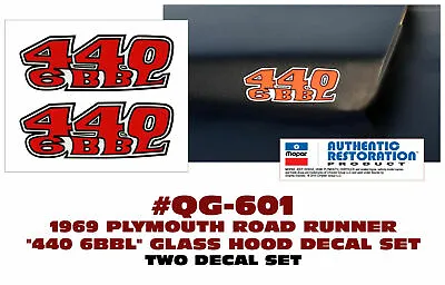 $28.23 • Buy Ge-qg-601 1969 Plymouth Road Runner 440 6bbl Glass Hood - Two Decal Set