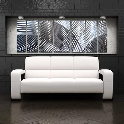 Metal Wall Art Modern Abstract Design Painting Large Home Decor Silver Panels • $184.99