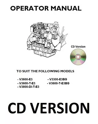 Kubota Diesel Engine Operator Manual V3600 V3600-T V3800-DI-T-E3 V3300 - CD • $23.95