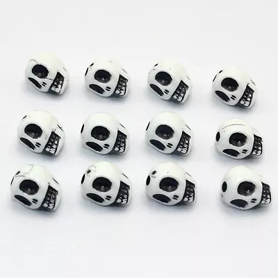 100 White With Black Color Acrylic Halloween Gothic Skull Beads 10mm Steam Punk • $3.32