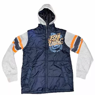 Ecko Unltd Size M Long Sleeve Hoodie Full Zip Vest Pockets Blue/GrayOrange • $20.99