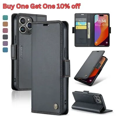 IPhone 15 14 Pro Max Plus Leather Wallet Case Card RFID Buckle Magnetic • $9.96