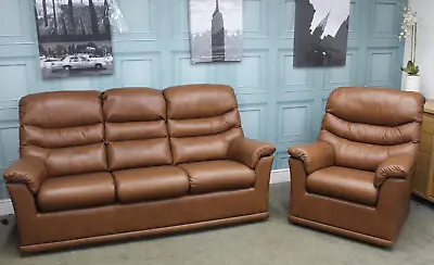 G Plan Malvern Static 3 Seater Sofa & Chair In Dallas Tan Leather. Rrp £4238. • £1899