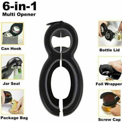 Multi All In One 6 In 1 Bottle Opener Kitchen Jar Can Manual Cap Lid Twist Off • £5.94