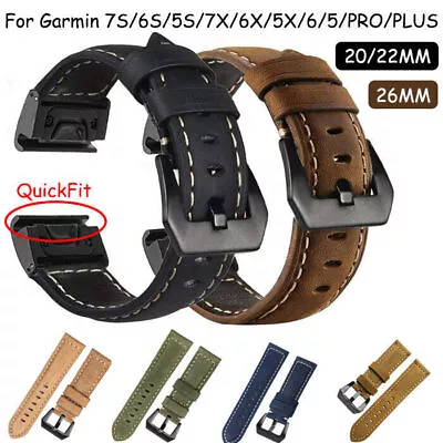 For Garmin Fenix 7 7X 7S 6 6X 5 5X Pro Plus 6S 5S Leather Watch Band Quick Fit • $24.99