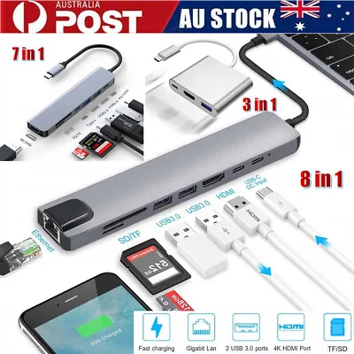 8in1 Hub USB C To Type C USB 3.0 4K HDMI Ethernet SD/TF Adapter For Macbook IPad • $36.79