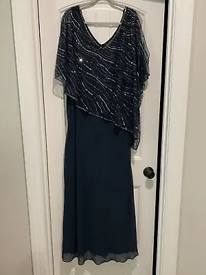 J.Kara Navy Formal Dress Women’s 16W Beaded Sheer Scarf Asymmetrical Overlay • $45.98