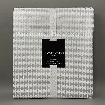 Tahari Silver Metallic Harlequin Tablecloth Christmas Holiday Elegant 60x104  • $49.99