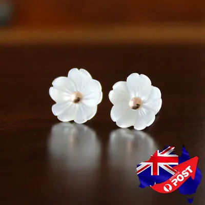 $9.95 • Buy 925 Sterling Silver Ladies 10MM White Mother Of Pearl Cute Flower Stud Earrings