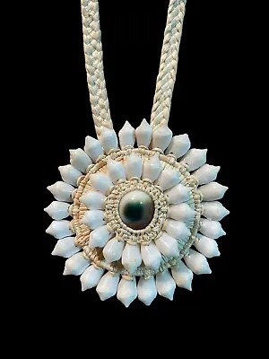 Vintage Operculum Hand Woven Straw Pendamt Necklace Hawaii • $24