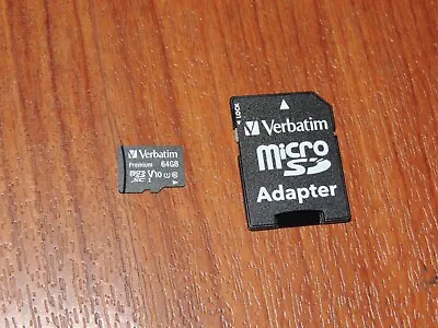 Genuine Verbatim Premium 64GB V10 Micro SDXC I Memory Card + SD Adapter Class 10 • $40.66