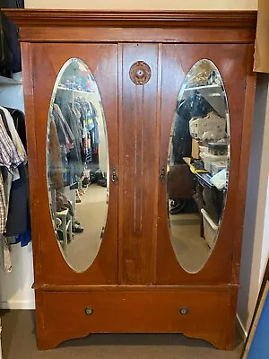 $900 • Buy Antique Silky Oak Wardrobe Over 100 Years Old Vintage 2 Door With Antique Key