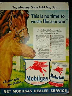1942 MARE And COLT HORSE Vintage MOBILGAS MOBILOIL MOBIL Trade Print Ad • $9.99