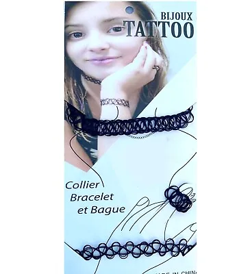 £1.99 • Buy 3PCS Women Black Stretch Choker Necklace Bracelet Ring Set Gothic Tattoo Retro