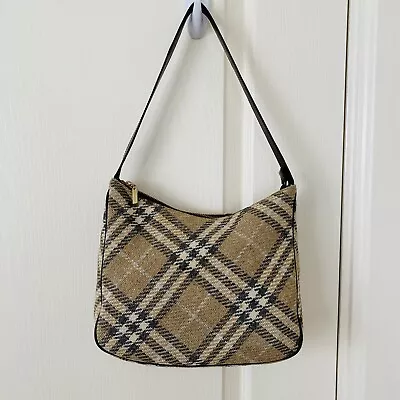 Burberry Vintage Made In Italy Nova Checker Print Wool Leather Shoulder Bag • $179.99