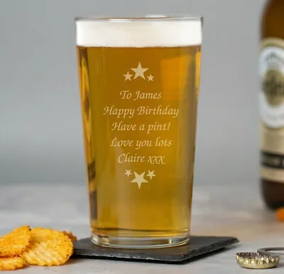 £9.99 • Buy Personalised Stars Pint Beer Glass For Him Birthday Gifts 18th 21st 30th 40th