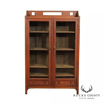 Antique Arts & Crafts Mission Oak Two-Door Bookcase • $1995