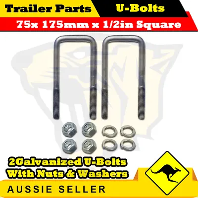 2 X U-Bolts 75mm X 175mm Square With Nuts Galvanized Trailer Box Boat Caravan • $23.45