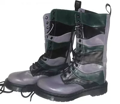 Dr. Martens Washed Lilac Black Dark Green Nina 14 Eye Boots Wm's 6 Sales Sample • $149.99