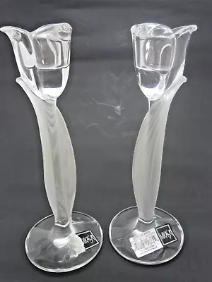 Mikasa Germany 2 Leaded Crystal Candle Holders  Spring Aria  Tulip Frosted 8  • $15.99