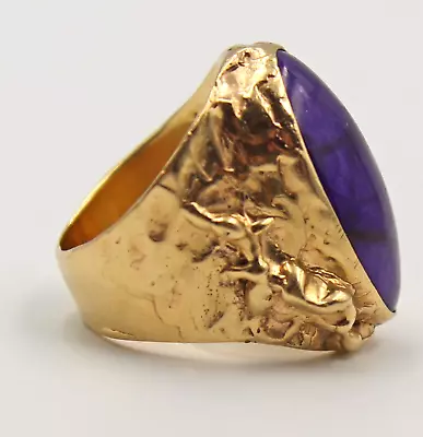 Vintage Modernist Artisan 14K Yellow Gold Sugilite Cabochon Ring Size 6 3/4 • $895