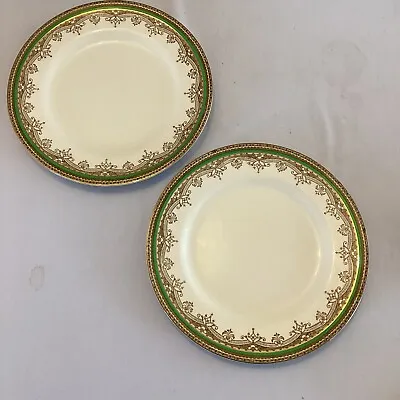 Two Ten Inch Inch Vintage Dinner Plates J & G Meakin - Green & Gold Sol - Savoy • £20