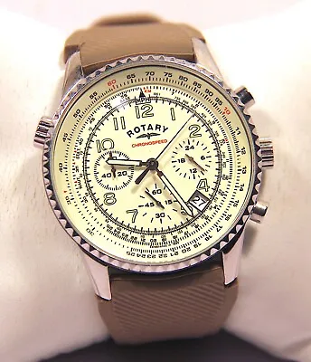 Mens Rotary Chronospeed Watch Classic Chronograph Beige Cream Dial • £69.99