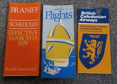3 X British Caledonian 1982 PSA 1987 Braniff 1979 Airline Timetables • £5.99
