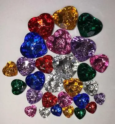 £7.95 • Buy Diamante Sparkly Heart Shaped Buttons, Various Colours And Sizes Crafts,Knitting
