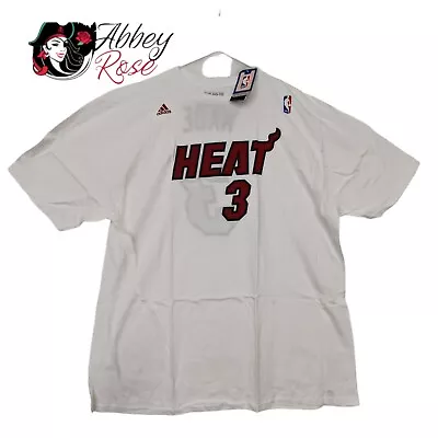 Adidas Men's Miami Heat Dwayne Wade Name And Number T-Shirt White 2XL • $21.88