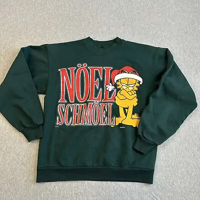 VTG 90s Garfield Christmas Crewneck Sweatshirt - Sz M/L - Noel Schmoel See Pics • $22.40