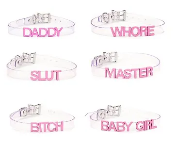 Pink Clear PVC-Fetish-Name Choker  Slave Daddy-Bdsm-Slut-Neck-Collar-Kinky-USA • $18.99
