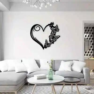 Butterfly Heart Garden Metal Wall Art Steel Patio Decor For Home Decoration Gift • $14.32